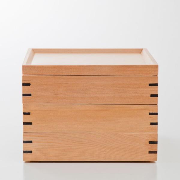 天然木製 三段重箱 スクエア 白木 大