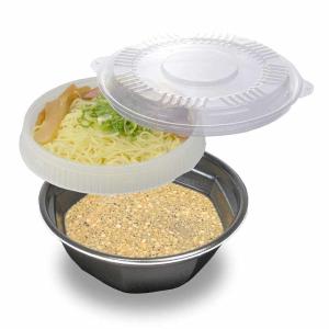 使い捨てテイクアウト容器 ラーメンうどん等麺用 スープがこぼれにくいどんぶり （大） 透明フタ・中皿付き 100個セット｜jjhouse