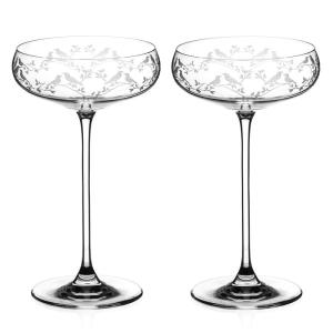 DIAMANTE Champagne Coupes Cocktail Saucers Pair with ‘Birdsong’ Collec｜jjhouse