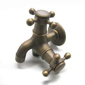 水栓 ガーデン用 蛇口 アンティーク調 双口銅製 水周り