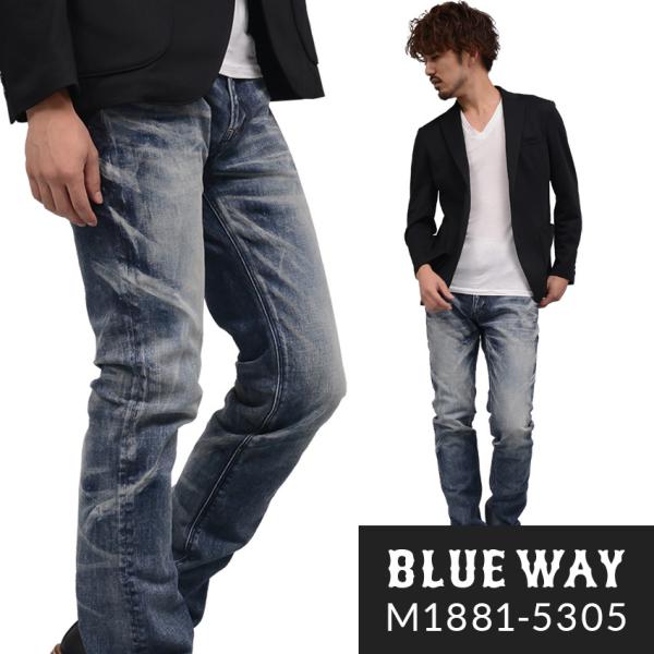 BLUEWAY レギュラーテーパードジーンズ ソリッドストレッチデニム（オーバーエイジング）:M18...