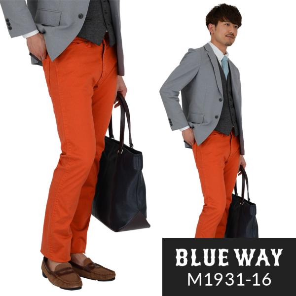 BLUEWAY タイトストレート パンツ コーマストレッチサテン（オレンジ）:M1931-16