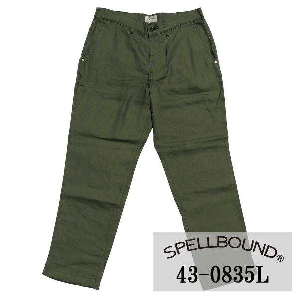 夏用 SPELLBOUND リネンストレッチ アンクルテーパードトラウザー(オリーブグリーン):43...
