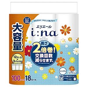 エリエール トイレットペーパー i:na(イーナ) 2倍巻き 100m×18ロール シングル パルプ100% 華やぐフローラルの香り