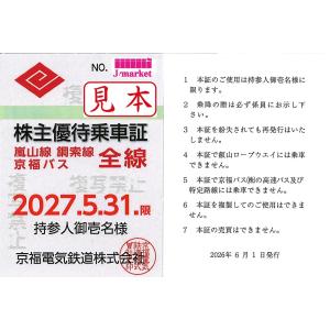 京福電気鉄道 株主優待 嵐山線・鋼索線乗車証 定期券式 2027年5月31日