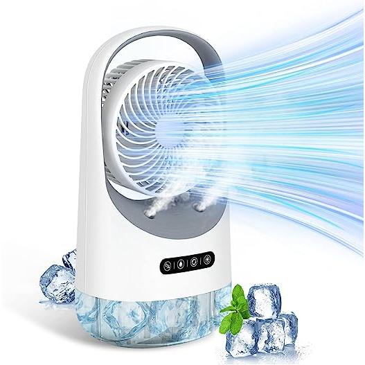 小型 首振り 冷風機 瞬間冷却 卓上 LEDライト付き ミニクーラー 加湿機能 風量3段階調整 静音...