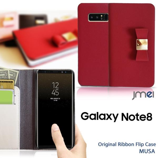 Galaxy Note8 ケース SC-01K SCV37 手帳型 本革 スマホケース リボン 手帳...