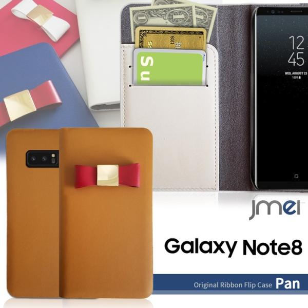 Galaxy Note8 ケース 本革 SC-01K SCV37 手帳型 スマホケース リボン 手帳...