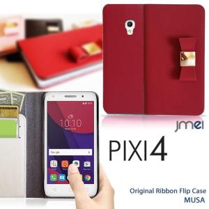 PIXI4 ケース 本革 リボン 手帳型ケース MUSA 手帳 スマホケース 全機種対応 ALCATEL One touch アルカテル ワンタッチ simフリー カバー