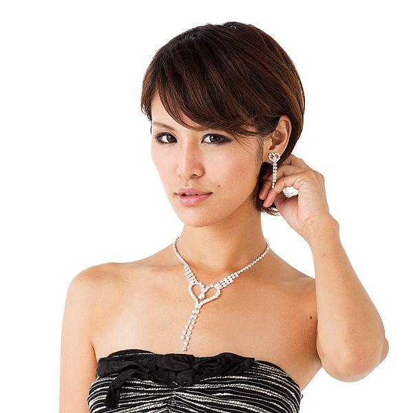 キラキラ眩い・・・、ドロップオープンハートネックレスイヤリングセット00841