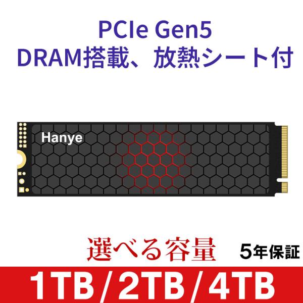 Hanye 内蔵SSD 1TB 2TB 4TB PCIe Gen5 M.2 NVMe 2280 DR...