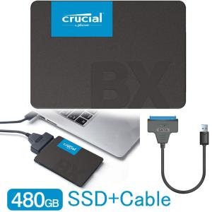 Crucial クルーシャル SSD 480GB BX500 SATA3 内蔵 2.5インチ 7mm CT480BX500SSD1 + SATA-USB3.0変換ケーブル付 翌日配達 3年保証 送料無料｜jnh