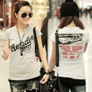 Vネック 英字プリントTシャツ 半袖 ロゴ トップス カットソー