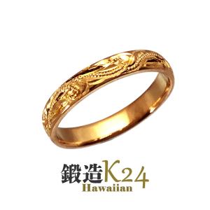 純金リング K24 指輪 平甲丸マウロア彫巾4ｍｍ6ｇ 手彫彫金 マリッジ 