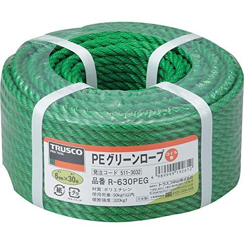 TRUSCO(トラスコ) PEグリーンロープ 緑 6mm×30m 3つ打タイプ R-630PEG