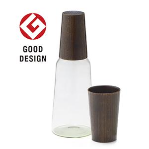 URUSHITOグラス　角徳利　猪口２個付　黒拭漆　浄法寺漆産業＆萩ガラス工房　GOOD DESIGN AWARD 2013受賞｜joboji