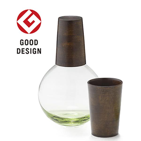 URUSHITOグラス　丸徳利　猪口２個付　黒拭漆　浄法寺漆産業＆萩ガラス工房 GOOD DESIG...