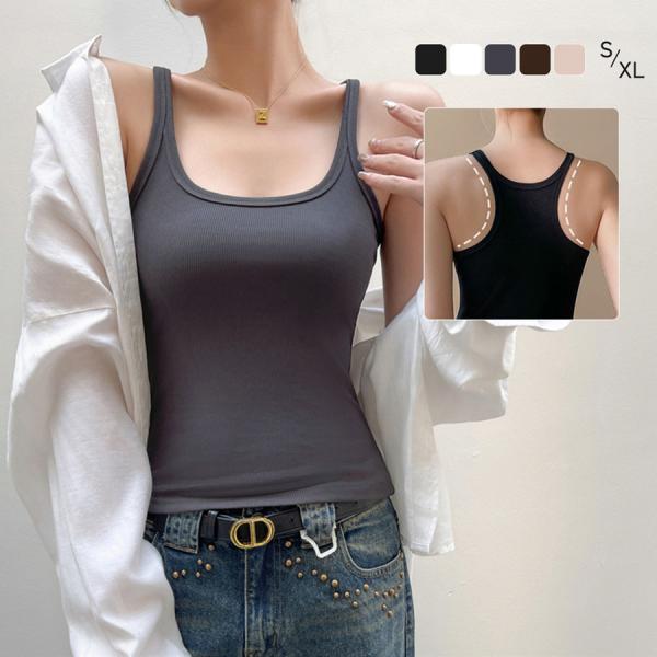 タンクトップ レディース リブ ストレッチ ノースリーブ トップス Yバック スリム 美背中 シンプ...