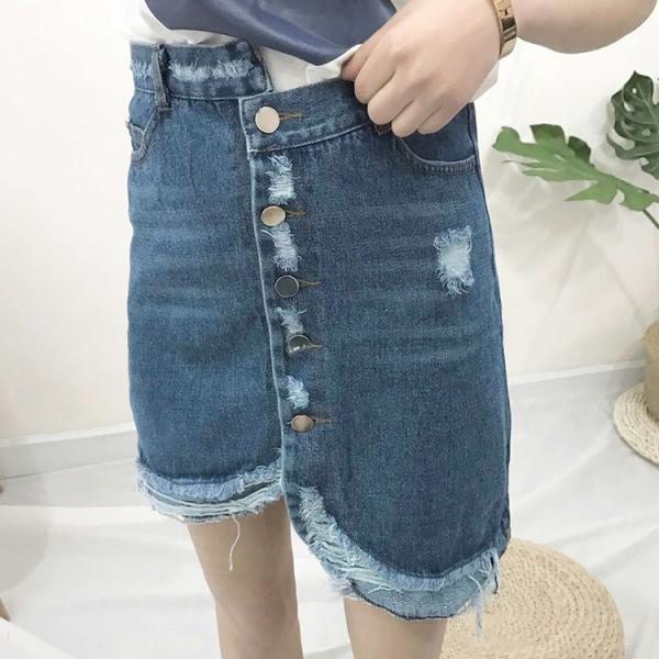 デニムスカート ミニ丈 ダメージ加工 タイトスカート スカート ボトムス レディース 春 夏 秋 冬...