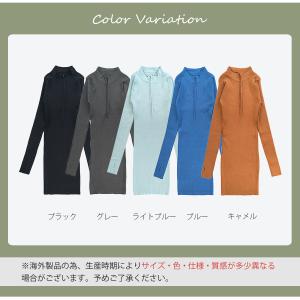 ニットワンピース ファスナー 指穴 ボトルネッ...の詳細画像1
