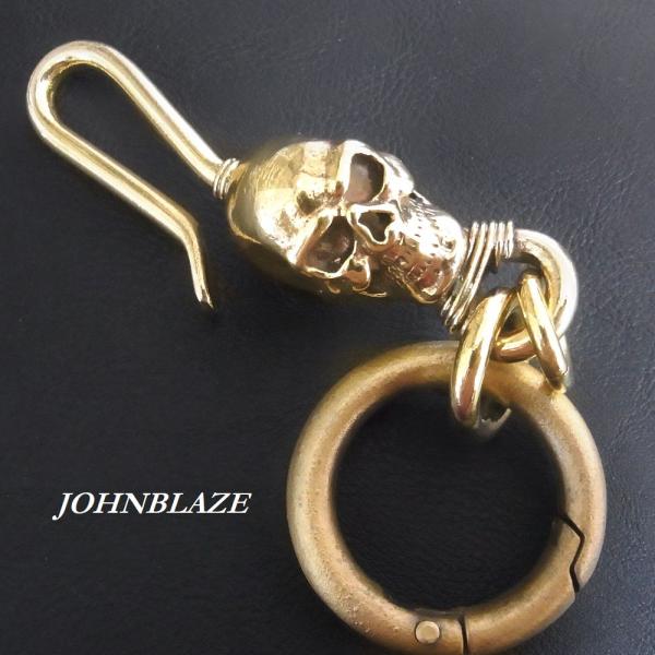 真鍮製 キーチェーン キーホルダー キーリング スカル 髑髏 ガイゴツ スカルヘッド ジョイントパー...