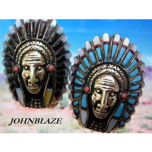 ネイティブインディアン ストーンインレイ リング指輪　ブラス真鍮製