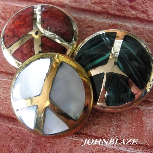 金色 真鍮製 コンチョ ネジ式 ピースマーク 天然石インレイ ブラス製 ネジ付 スクリューバック シ...