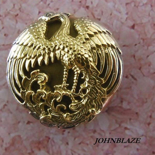 飾りボタン コンチョ ネジ式 フェニックス 不死鳥 四瑞 鳳凰 金色 ブラス 真鍮 銅製台座 ネジ付...