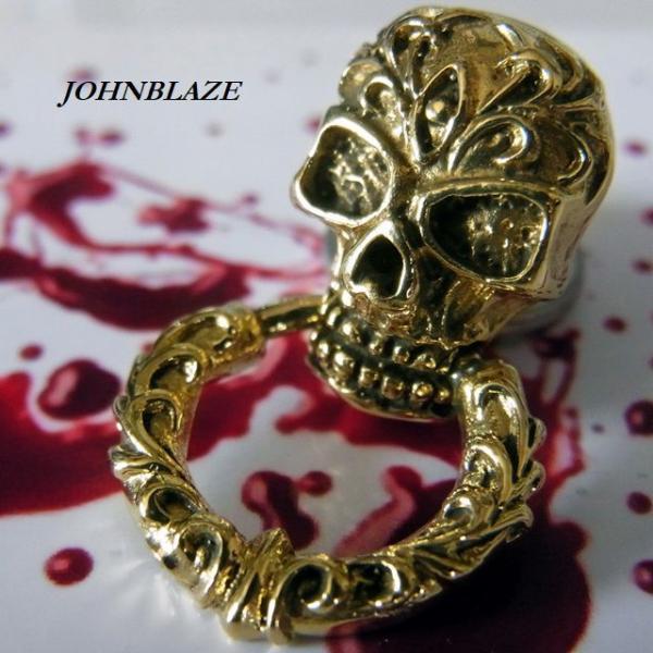 ドロップハンドル ネジ式 真鍮製 ブラス 金色 トライバル スカル 髑髏 ガイコツ アラベスク柄 シ...