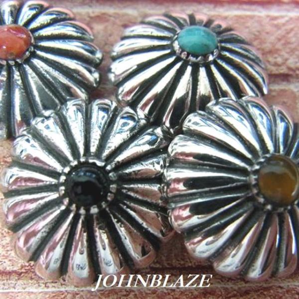 シルバ−925製 コンチョ ネジ式 ネイティブ系 ラウンド エンブレム 天然石 センターストーン ネ...