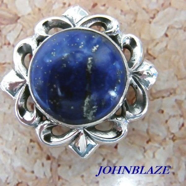 シルバ−925製 コンチョ ネジ式 1点物限定 百合フレア柄銀台座 天然石 ラウンド型 ラピスラズリ...