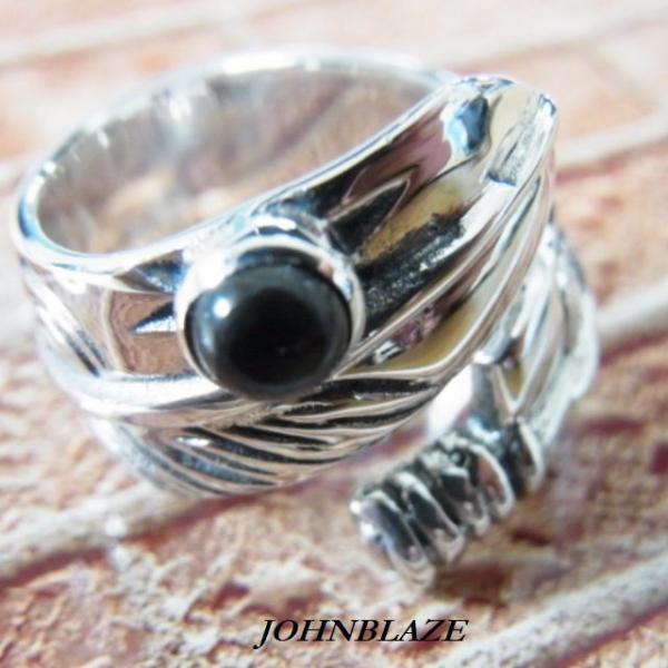 ネイティブフェザー リング らせん型 天然石ブラックスター シルバー925製