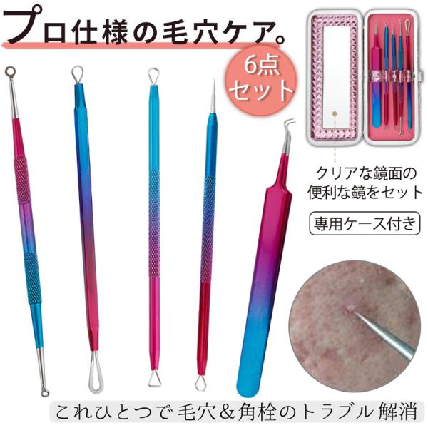 5本set ニキビ針 にきび針 黒ずみ取り ニキビ取り 毛穴ケア 専用キット ケース付き 角栓プッシ...