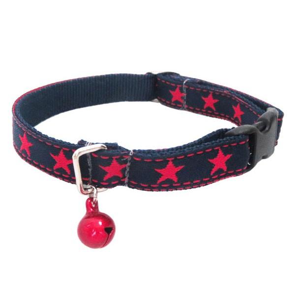 猫の暮らし キャットカラー スターステッチ レッド×ネイビー