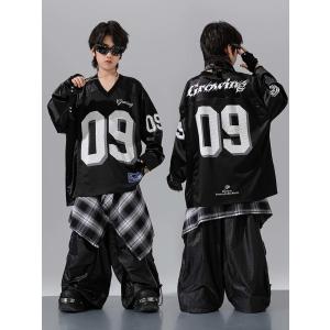 サッカー風 キッズダンス衣装 黒 セットアップ...の詳細画像3