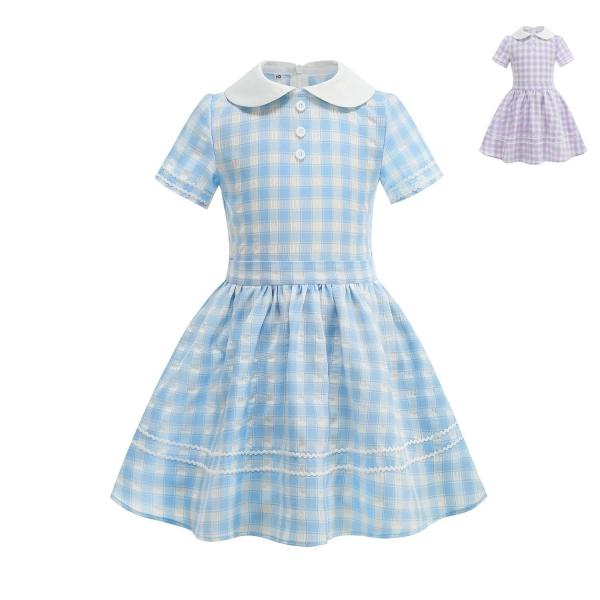 子供ワンピース キッズ半袖ワンピース ジュニア レトロドレス Aライン チェック柄 子供服 ダンス衣...