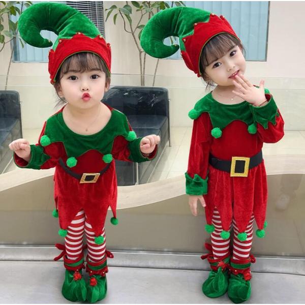 キッズサンタ コスプレ衣装  女の子可愛いサンタコス 衣装 　長袖ワンピース+ベルト+帽子+靴下　子...