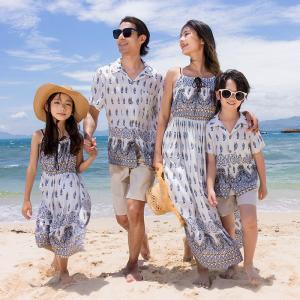 親子ペア カップル 夏 アロハシャツ 贈り物 ボヘミアン風 ロングドレス カップル 半袖 シャツ ドレス ワンピース 半ズボン 親子コーデ 家族遊び リゾート風 ト