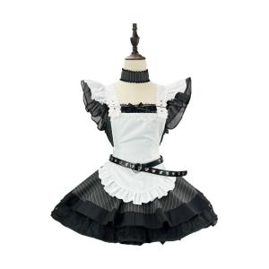 4点セット ストライプメイド衣装 レディース ハロウィン コスプレ衣装 フリル ノースリーブ メイドドレス ワンピース エプロン 首飾り 舞台劇 オペラ コスチュ