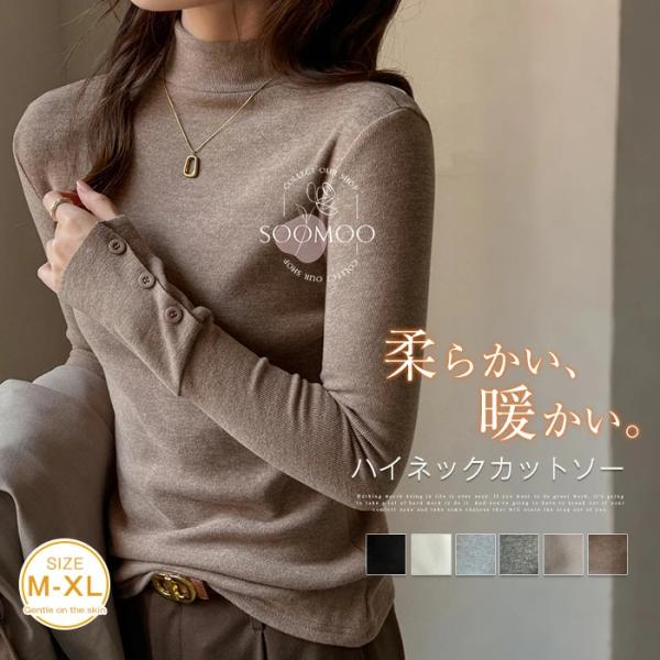 ハイネック カットソー 起毛 長袖 tシャツ レディース プルオーバー トップス 起毛感 ハイネック...