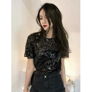 スパンコールtシャツ レディース 半袖tシャツ...の詳細画像3
