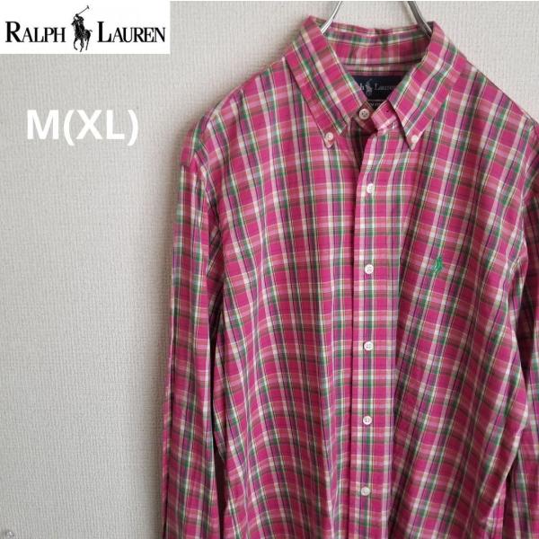 古着Ralph Lauren ラルフローレンシャツ 桜チェックM( XL)希少　211111RL06