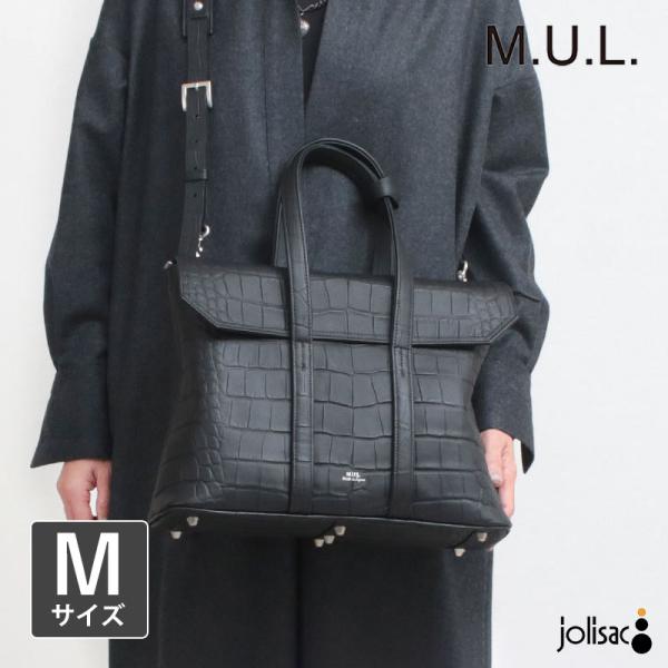 ショルダーバッグ エムユーエル M.U.L. スクエアフラップトートM レザーショルダー BLACK...