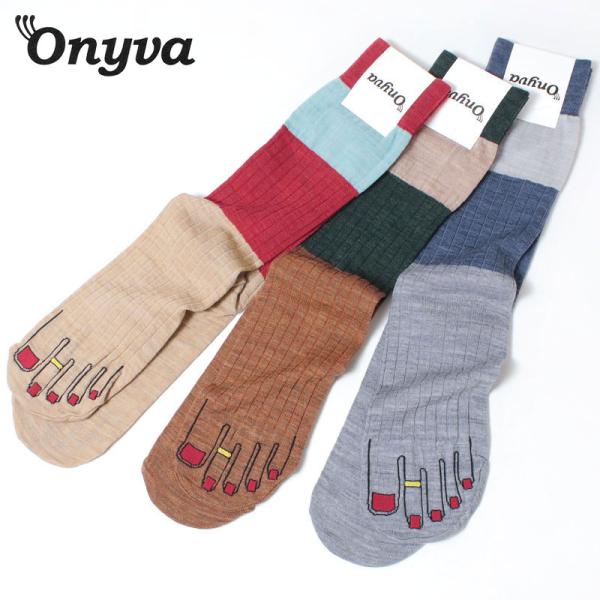 くつ下 ソックス ONYVA ふくらはぎ丈 薄手ウール 配色リブソックス オニヴァ ONV-TE25...
