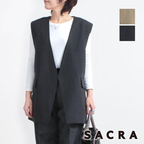 SACRA サクラ ジレ リネン ノーカラー 125107061 日本製 正規品
