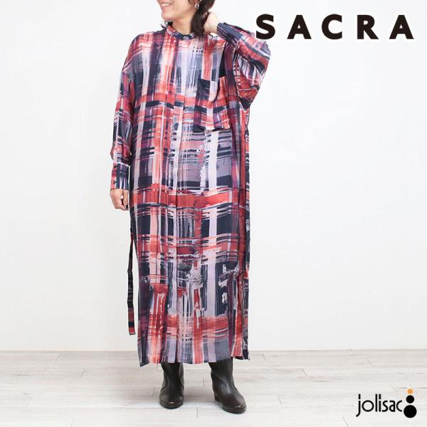 ワンピース SACRA サクラ BRUSH PAINTING PLAID シャツワンピース 1256...