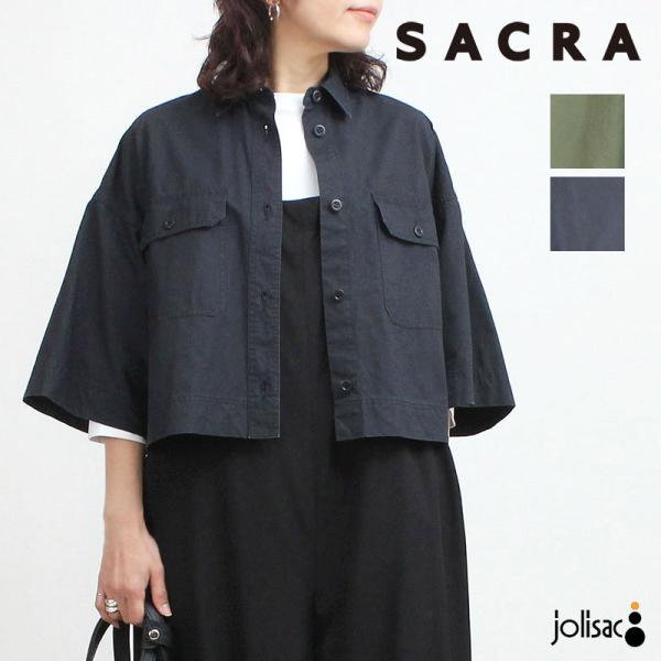 半袖シャツ レデイ―ス SACRA サクラ クロップドシャツ 126208071 ショート丈 新作 ...