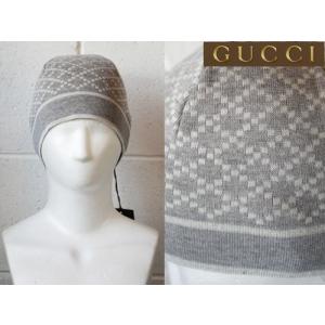 グッチ Gucci ニット帽 ニットキャップ グレー ライトグレー 爆売り 新品 メンズ 入手困難 ダイヤ柄