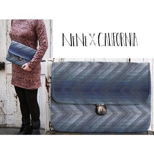【送料無料メール便】ネネカリフォルニア クラッチバッグ ヴィンテージ生地 ブルーグラデーション