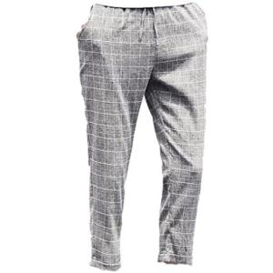 麻綿 メンズ アウトドア パンツ チェック柄 九分丈 登山 トレッキング ヴィンテージ スリム パンツ グレー L